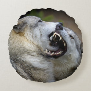 Wolf Fight Round Pillow