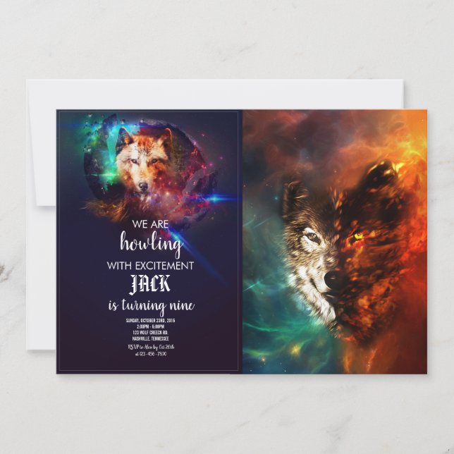 Wolf fire and ice invitation (Front)