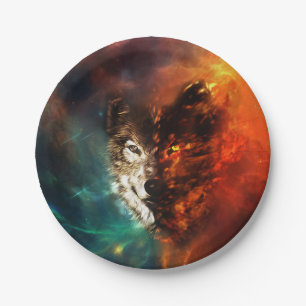 Wolf fire and ice paper plate