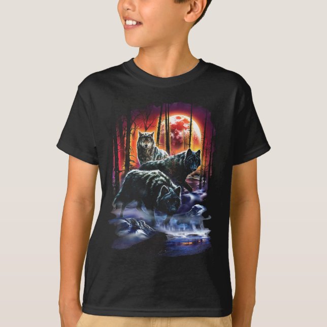 Wolf Fire Ice Wolves Family Moon Animal Dog Loyal T-Shirt (Front)
