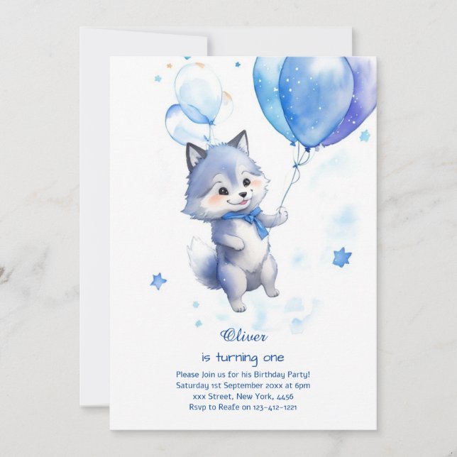 Wolf First Birthday Invitation (Front)