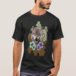 Wolf Floral Flower Alien Honeycomb Olive to Brown T-Shirt
