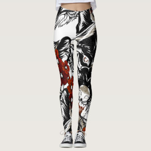 Wolf Flower Tatoo Vintage Pattern Leggings