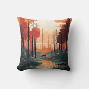 Wolf forest landscape throw pillow