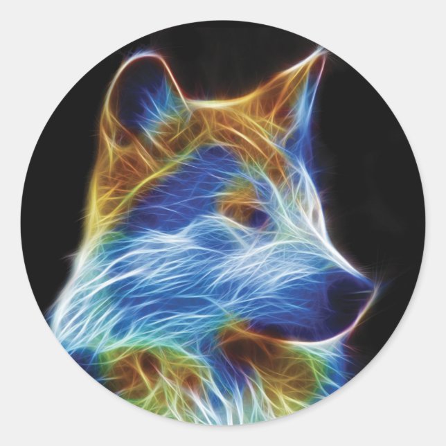 Wolf Fractal Classic Round Sticker (Front)