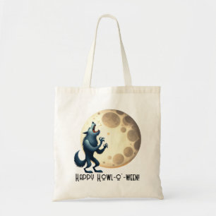 Wolf & Full Moon - Happy Howl-o-ween! Tote Bag