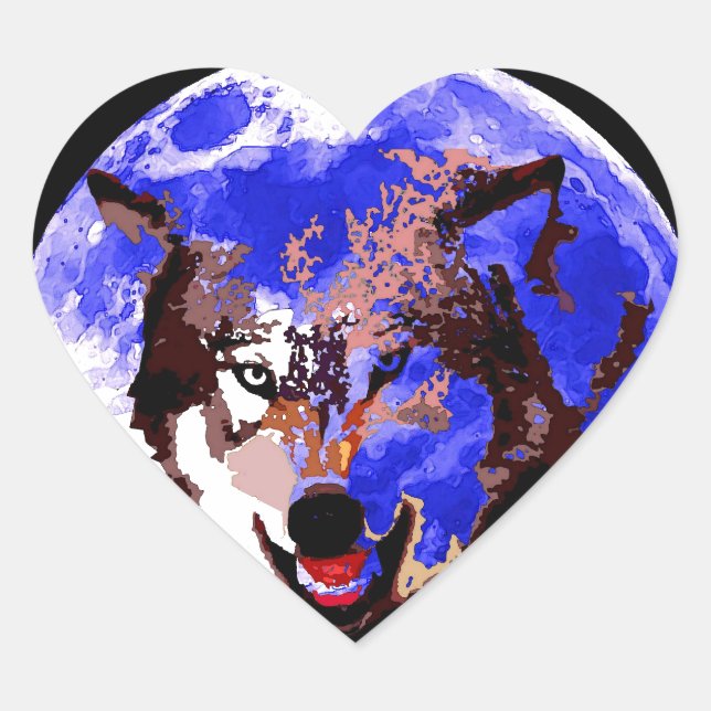 Wolf & Full Moon Heart Sticker (Front)