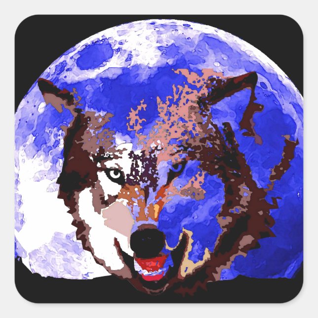 Wolf & Full Moon Square Sticker (Front)