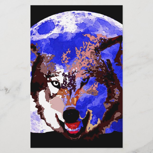 Wolf & Full Moon Stationery (Front)