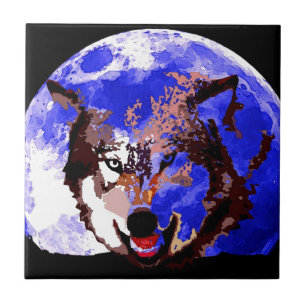Wolf & Full Moon Tile