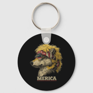 Wolf - Funny 4th of July American Flag Fathers Day Keychain
