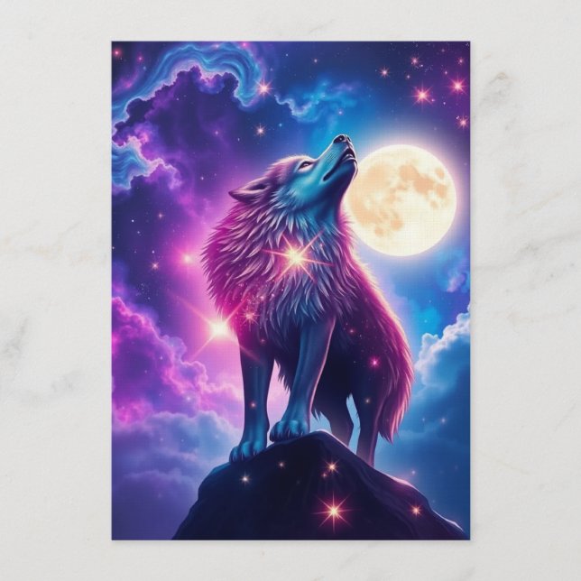 Wolf Galaxy Stars Cosmic Birthday Party Invitation (Front)