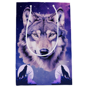 Wolf Galaxy Stars Cosmic Birthday Party  Medium Gift Bag