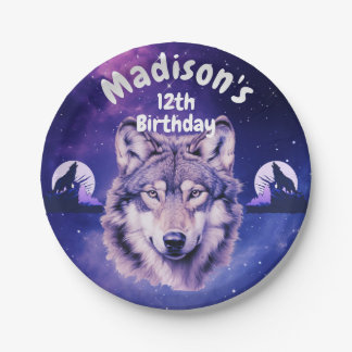 Wolf Galaxy Stars Cosmic Birthday Party Paper Plate