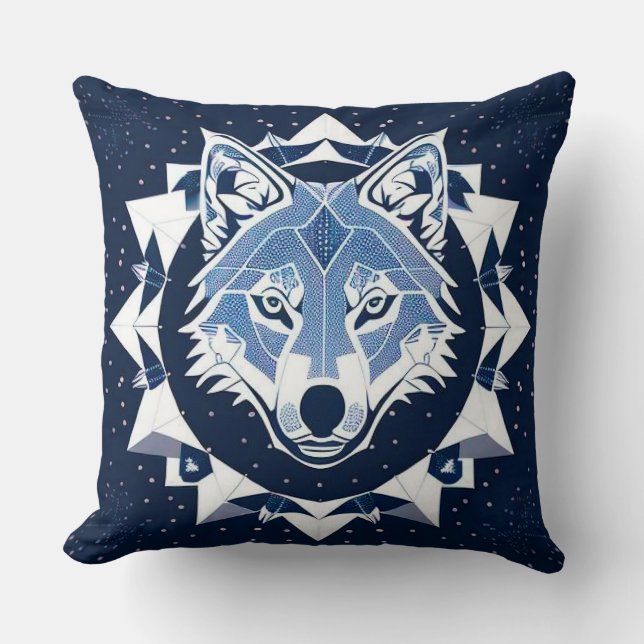 Wolf Geometric Illustration Throw Pillow (Front)