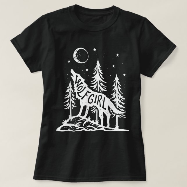 Wolf Girl Forest Howling Moon Graphic Tee (Design Front)