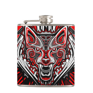 Wolf Haida Tribal Totem Design Hip Flask