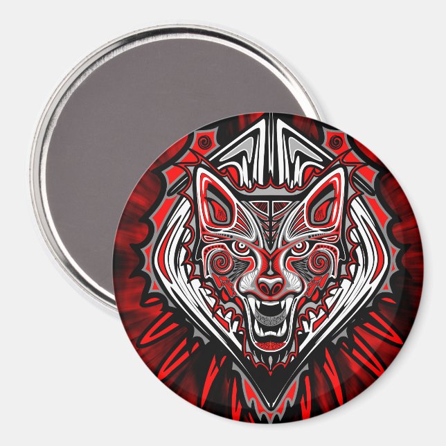 Wolf Haida Tribal Totem Design Magnet (Front/Back)