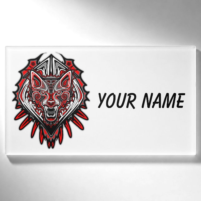 Wolf Haida Tribal Totem Design Name Tag (Front)