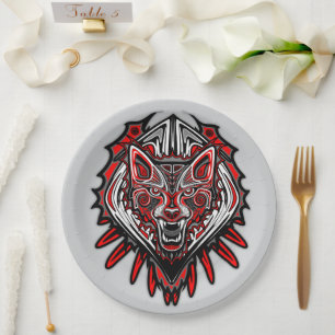 Wolf Haida Tribal Totem Design Paper Plate