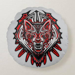 Wolf Haida Tribal Totem Design Round Pillow
