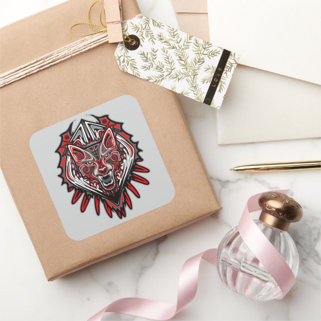 Wolf Haida Tribal Totem Design Square Sticker (Gifting)
