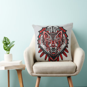 Wolf Haida Tribal Totem Design Throw Pillow