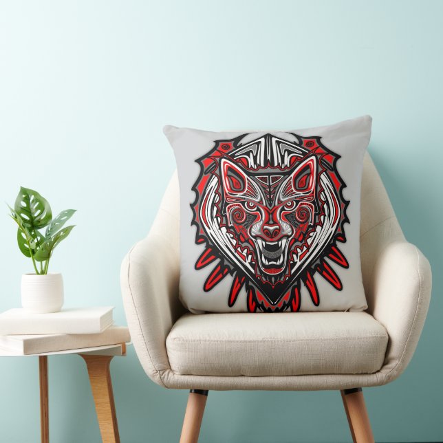 Wolf Haida Tribal Totem Design Throw Pillow (Chair)
