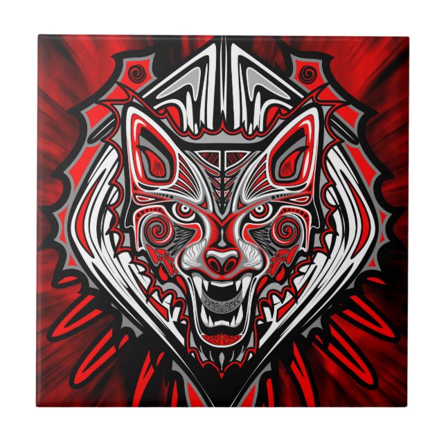 Wolf Haida Tribal Totem Design Tile (Front)
