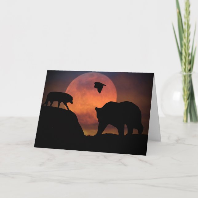 wolf, Hawk and Bear Blank Southwestern Note Card (Front)