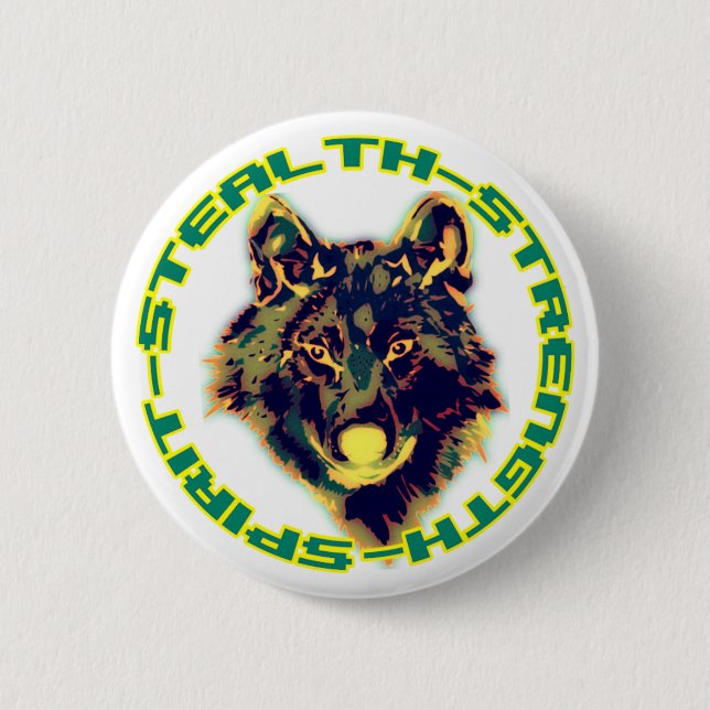 wolf head 2 inch round button (Front)