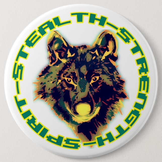 wolf head 6 inch round button (Front)