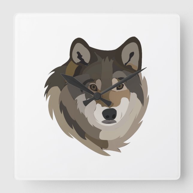 Wolf Head Animal Grey Wild Wolf Square Wall Clock (Front)