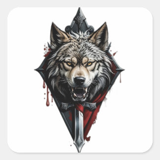 Wolf head banner square sticker