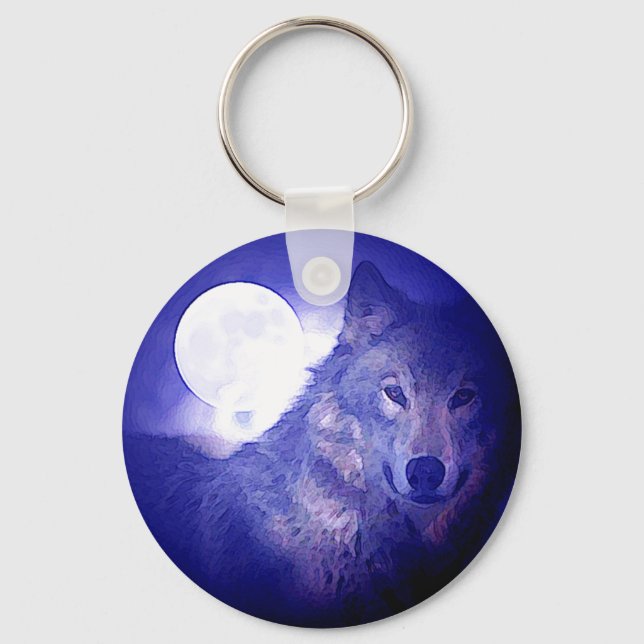 Wolf Head, Blue Ngiht & Moon Key Chain (Front)