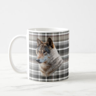 Wolf Head Cabin Mountain Grey Plaid Rustic Coffee Mug