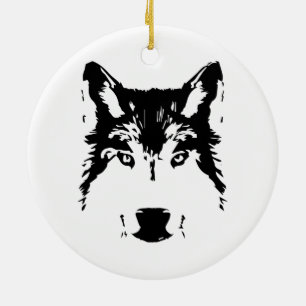 Wolf head ceramic ornament