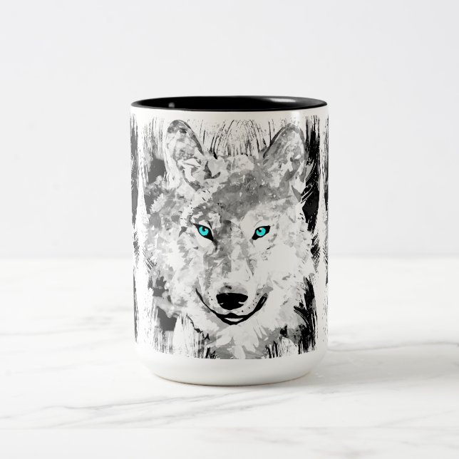 Wolf Head Coffee Cup | Grey Wolf Drawing Mug (Center)