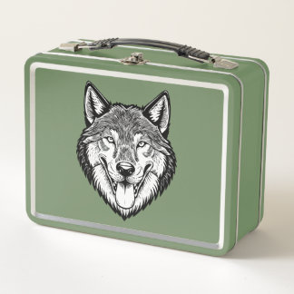 Wolf head from the front metal lunch box
