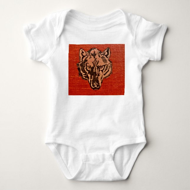 Wolf Head on Red  Baby Bodysuit (Front)