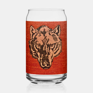Wolf Head on Red  Beer Can Glass