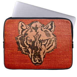 Wolf Head on Red  Electronics Bag