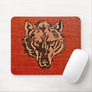 Wolf Head on Red Mouse Pad