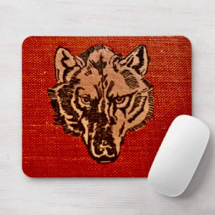 Wolf Head on Red  Mouse Pad