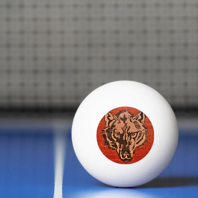 Wolf Head on Red Ping Pong Ball  (Net)