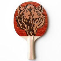 Wolf Head on Red Ping Pong Paddle