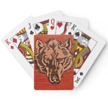 Wolf Head on Red  Playing Cards 