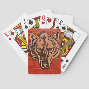 Wolf Head on Red  Playing Cards 