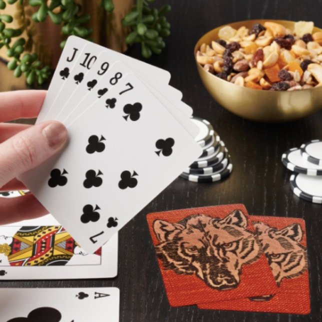 Wolf Head on Red  Playing Cards  (Wolf Head on Red  Design Poker type playing cards . Easy to shuffle smooth card stock. 2.5" x 3.5" )