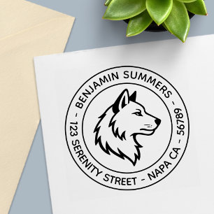 Wolf Head Profile Round Address Self-inking Stamp